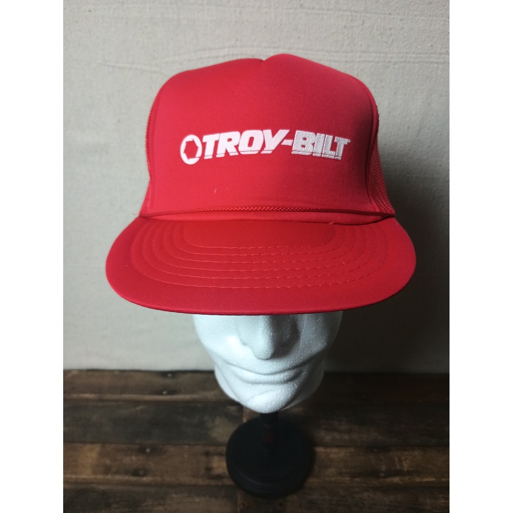 Vintage Troy-Bilt Trucker Hat Snapback Foam Front Cap Red Mesh Logo One Size 80s